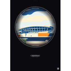 Affiche Chisinau – Poster illustration vintage – Stadionul Republican | Gravura – Fond foncé