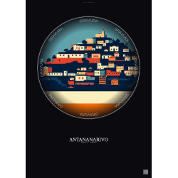 Affiche Antananarivo – Poster illustration vintage – Antananarivo | Gravura – Fond foncé