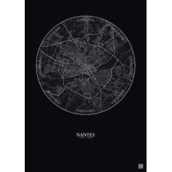 Affiche Nantes – Poster carte de ville 10km | Gravura – Fond foncé