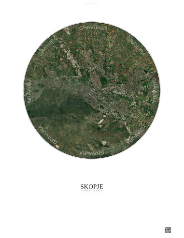 Affiche Skopje – Poster vue satellite 10km Couleur | Gravura – Fond clair
