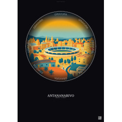 Affiche Antananarivo – Poster illustration vintage – Mahamasina Municipal Stadium | Gravura – Fond foncé