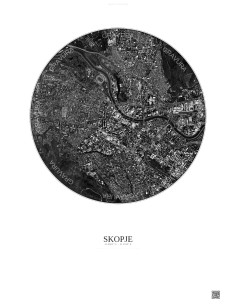 Affiche Skopje – Poster vue satellite 2.5km N&B | Gravura – Fond clair