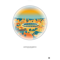 Affiche Antananarivo – Poster illustration vintage – Mahamasina Municipal Stadium | Gravura – Fond clair