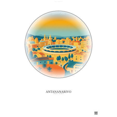Affiche Antananarivo – Poster illustration vintage – Mahamasina Municipal Stadium | Gravura – Fond clair