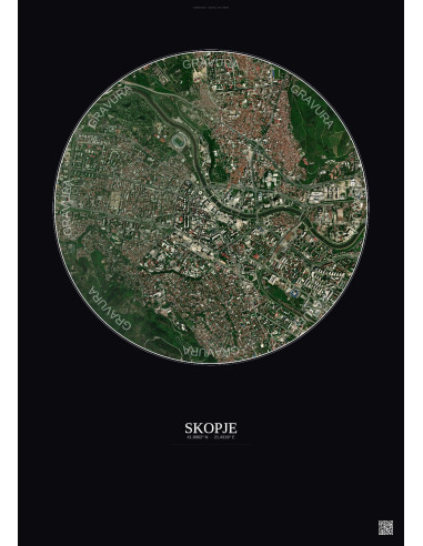 Affiche Skopje – Poster vue satellite 2.5km Couleur | Gravura – Fond foncé