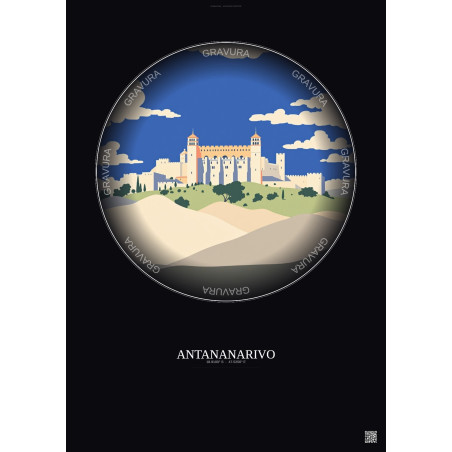 Affiche Antananarivo – Poster illustration vintage – Rova Of Antananarivo | Gravura – Fond foncé