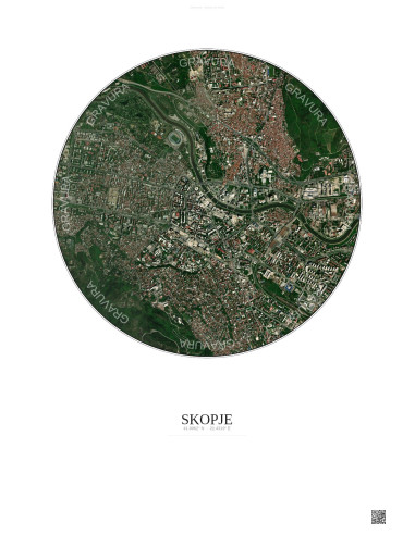 Affiche Skopje – Poster vue satellite 2.5km Couleur | Gravura – Fond clair
