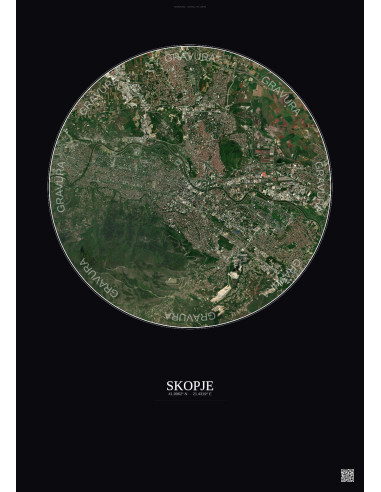 Skopje Satellite View Poster 6km Color | Gravura – Dark background