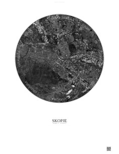 Affiche Skopje – Poster vue satellite 6km N&B | Gravura – Fond clair