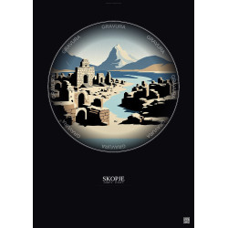 Affiche Skopje – Poster illustration vintage – Scupi | Gravura – Fond foncé