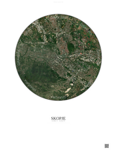 Affiche Skopje – Poster vue satellite 6km Couleur | Gravura – Fond clair