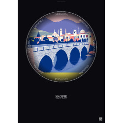 Affiche Skopje – Poster illustration vintage – Skopje | Gravura – Fond foncé