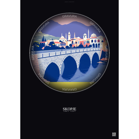 Affiche Skopje – Poster illustration vintage – Skopje | Gravura – Fond foncé