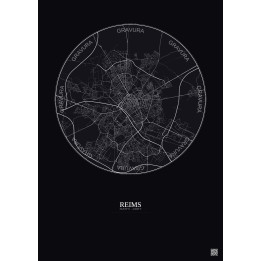 Affiche Reims – Poster carte de ville 6km | Gravura – Fond foncé