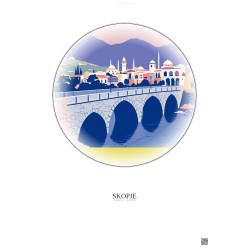 Affiche Skopje – Poster illustration vintage – Skopje | Gravura – Fond clair