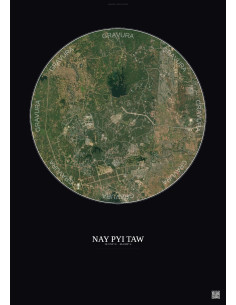 Affiche Nay Pyi Taw – Poster vue satellite 10km Couleur | Gravura – Fond foncé
