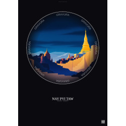 Affiche Nay Pyi Taw – Poster illustration vintage – Famous Viewpoint Of Nay Pyi Taw | Gravura – Fond foncé