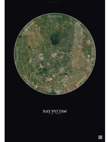 Nay Pyi Taw Satellite View Poster 10km Color | Gravura – Dark background