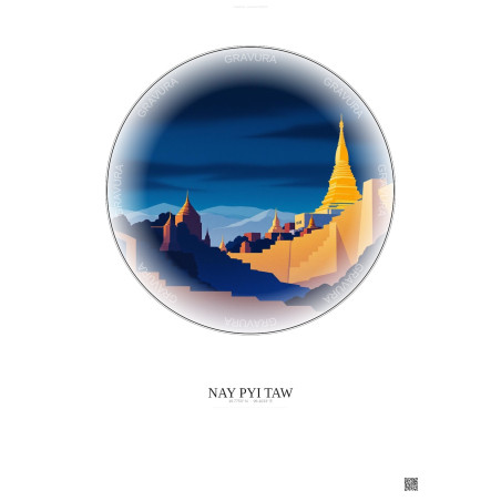 Affiche Nay Pyi Taw – Poster illustration vintage – Famous Viewpoint Of Nay Pyi Taw | Gravura – Fond clair