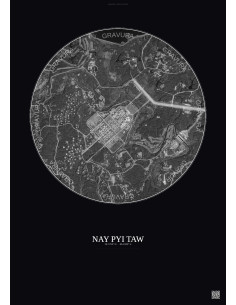 Affiche Nay Pyi Taw – Poster vue satellite 2.5km N&B | Gravura – Fond foncé