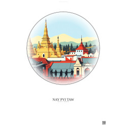 Affiche Nay Pyi Taw – Poster illustration vintage – Historic Old Town Of Nay Pyi Taw | Gravura – Fond clair