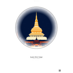 Affiche Nay Pyi Taw – Poster illustration vintage – Most Iconic Landmark Of Nay Pyi Taw | Gravura – Fond clair