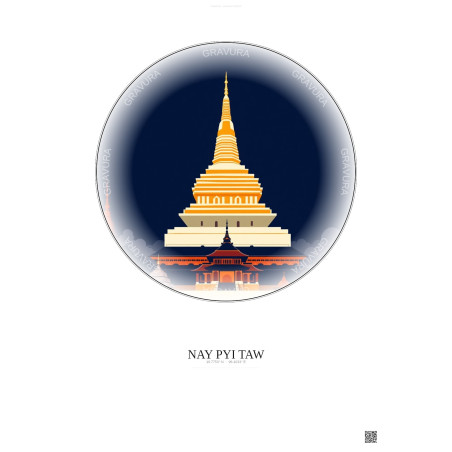 Affiche Nay Pyi Taw – Poster illustration vintage – Most Iconic Landmark Of Nay Pyi Taw | Gravura – Fond clair