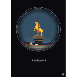 Affiche Ulaanbaatar – Poster illustration vintage – Genghis Khan Equestrian Statue | Gravura – Fond foncé