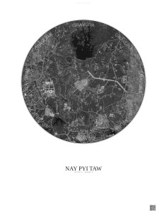 Affiche Nay Pyi Taw – Poster vue satellite 6km N&B | Gravura – Fond clair