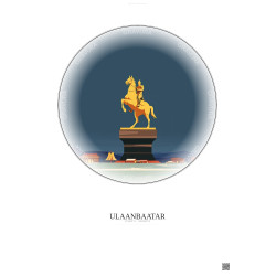 Affiche Ulaanbaatar – Poster illustration vintage – Genghis Khan Equestrian Statue | Gravura – Fond clair