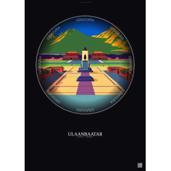 Affiche Ulaanbaatar – Poster illustration vintage – Sukhbaatar Square | Gravura – Fond foncé