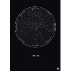 Affiche Nevers – Poster carte de ville 2.5km | Gravura – Fond foncé