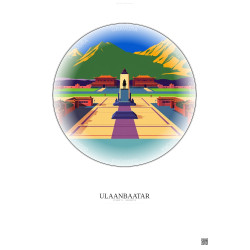 Affiche Ulaanbaatar – Poster illustration vintage – Sukhbaatar Square | Gravura – Fond clair