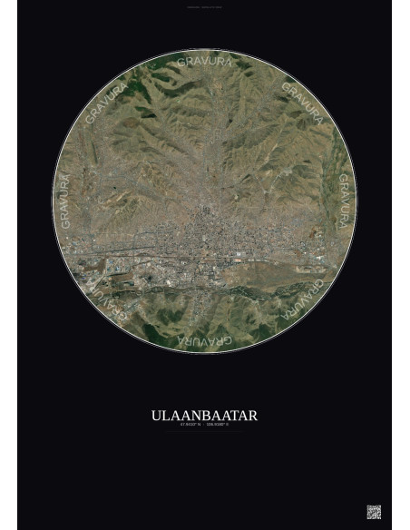 Ulaanbaatar Satellite View Poster 10km Color | Gravura – Dark background