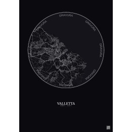 Valletta City Map Poster 10km | Gravura – Dark background