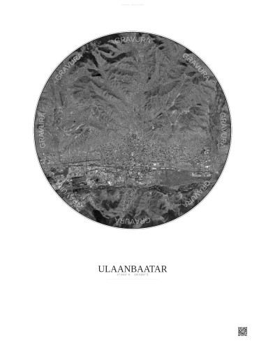 Ulaanbaatar Satellite View Poster 10km B&W | Gravura – Light background