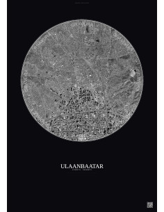Affiche Ulaanbaatar – Poster vue satellite 2.5km N&B | Gravura – Fond foncé