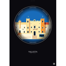 Affiche Valletta – Poster illustration vintage – Grandmaster S Palace | Gravura – Fond foncé