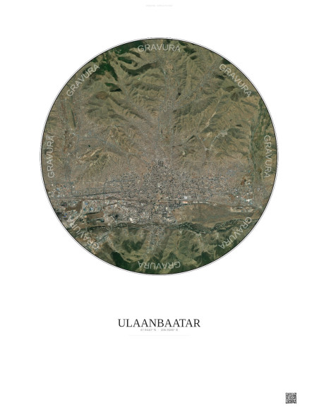Affiche Ulaanbaatar – Poster vue satellite 10km Couleur | Gravura – Fond clair