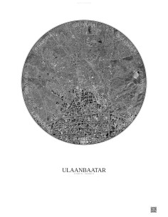 Affiche Ulaanbaatar – Poster vue satellite 2.5km N&B | Gravura – Fond clair