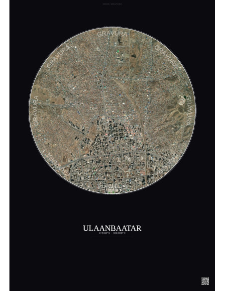 Affiche Ulaanbaatar – Poster vue satellite 2.5km Couleur | Gravura – Fond foncé