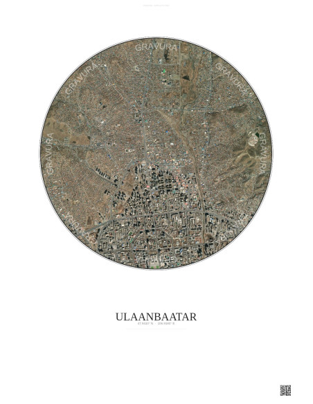 Affiche Ulaanbaatar – Poster vue satellite 2.5km Couleur | Gravura – Fond clair