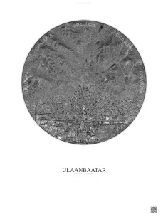 Affiche Ulaanbaatar – Poster vue satellite 6km N&B | Gravura – Fond clair