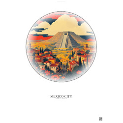 Affiche Mexico City – Poster illustration vintage – Famous Viewpoint Of Mexico City | Gravura – Fond clair