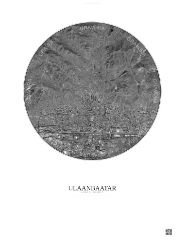 Affiche Ulaanbaatar – Poster vue satellite 6km N&B | Gravura – Fond clair