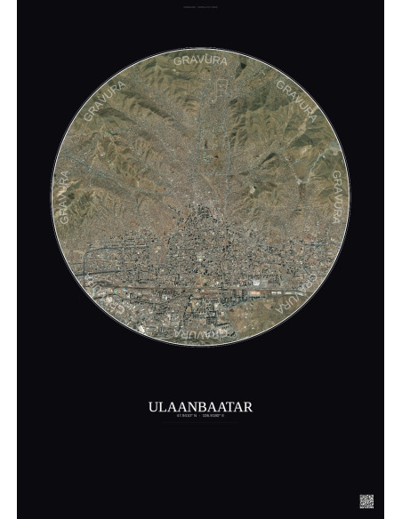 Affiche Ulaanbaatar – Poster vue satellite 6km Couleur | Gravura – Fond foncé