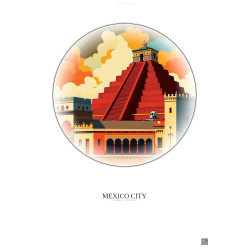 Affiche Mexico City – Poster illustration vintage – Historic Old Town Of Mexico City | Gravura – Fond clair