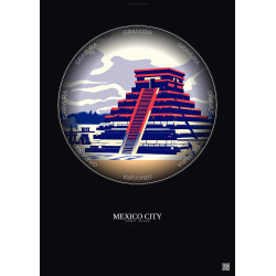 Affiche Mexico City – Poster illustration vintage – Most Iconic Landmark Of Mexico City | Gravura – Fond foncé
