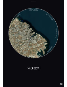 Affiche Valletta – Poster vue satellite 10km Couleur | Gravura – Fond foncé