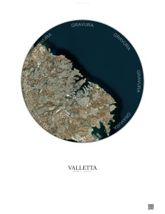 Affiche Valletta – Poster vue satellite 10km Couleur | Gravura – Fond clair